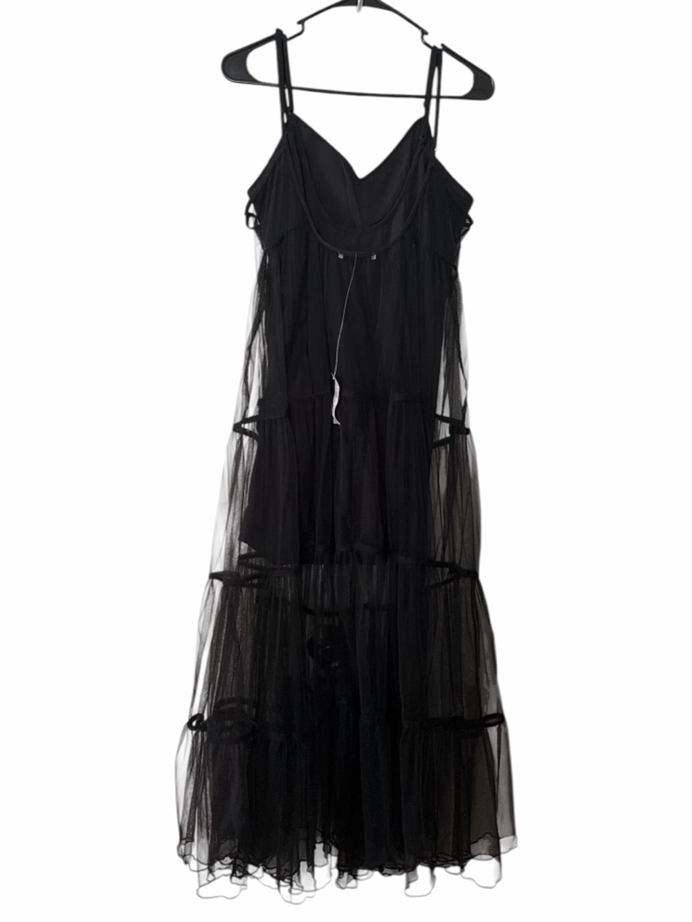 NWT American Eagle Black Tiered Mesh Midi Dress - Picture 3 of 4
